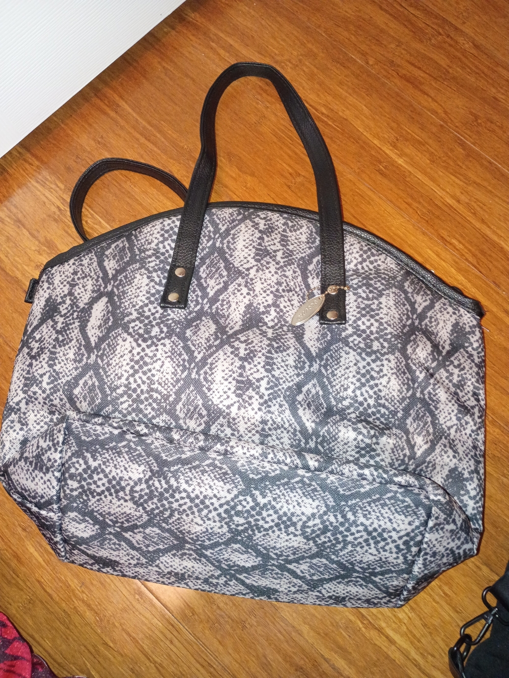Textured Black and White Snake-Print Tote